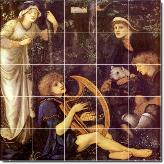 Ceramic Tile Mural-Edward Burne-Jones Mythology 4. 21.25" w x 21.25" h using (25) 4.25 x 4.25 ceramic tiles