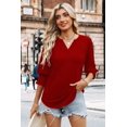 thumbnail image 3 of Blusa WIHOLL para mujer, manga 3/4, cuello en V, color rojo, casual de negocios, 3 of 4