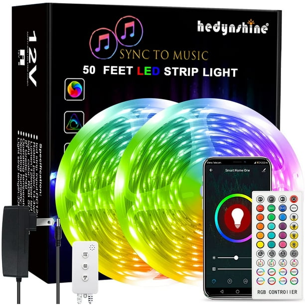 50Ft LED Strip Lights Hedynshine Color Changing RGB Strip Lights