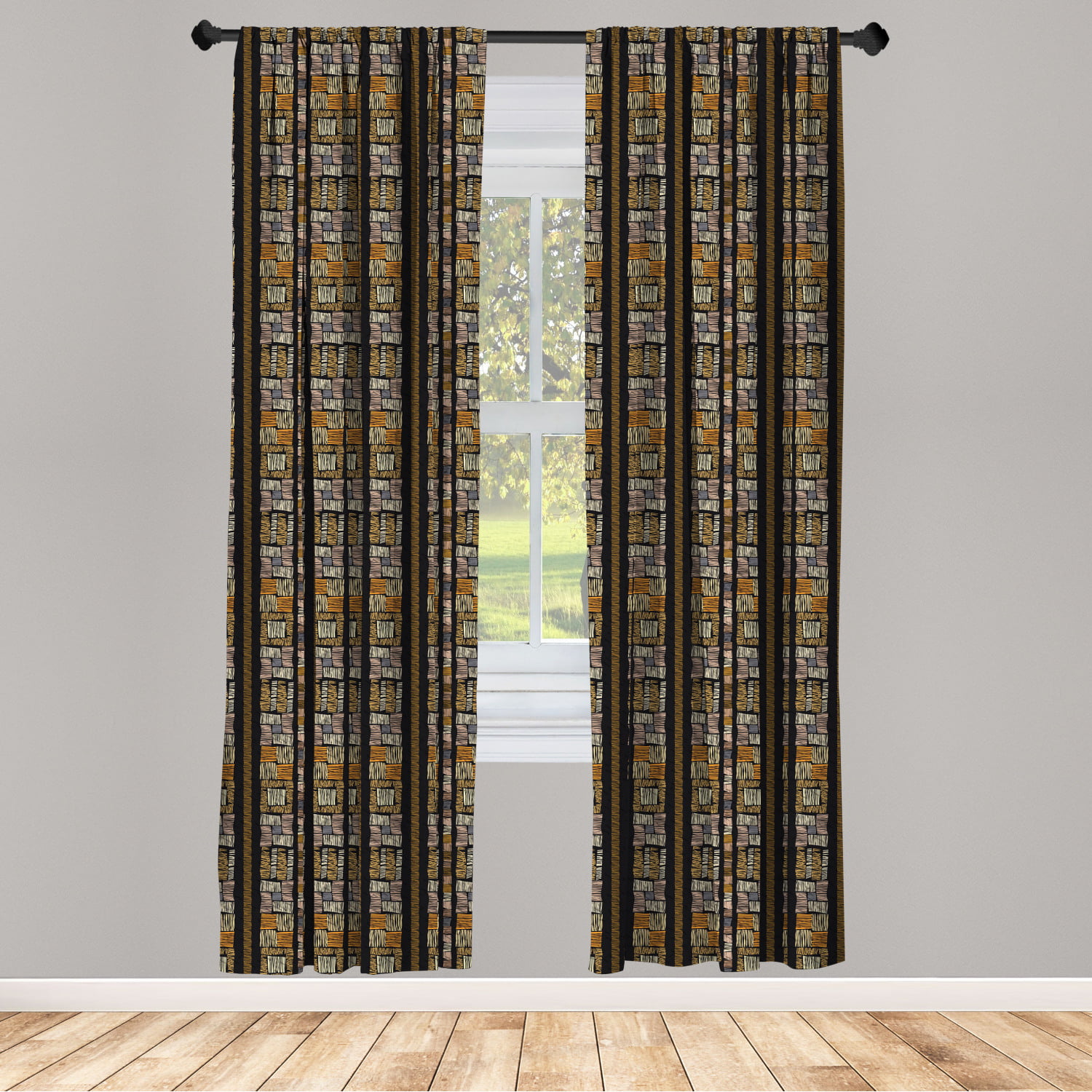 Zambia Curtains 2 Panels Set, Bohemian Civilization Striped Grunge Fashion  Culture Pattern, Window Drapes for Living Room Bedroom, 56