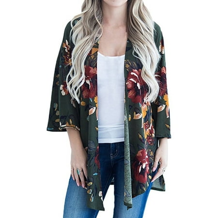 Womens Vintage Floral Loose Blouse Boho Plus Size Coat Shawl Kimono Beach Cardigan Tops