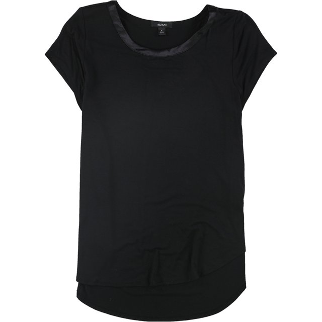 Camiseta básica Alfani con ribete de satén para mujer negro mediano