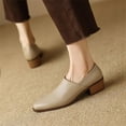thumbnail image 2 of Leather Dress Shoes for Women Ladies Vintage Pointed Toe Mid Heel Slip on Oxfords Work Shoes, 2 of 7