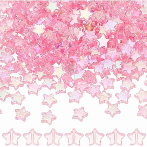 300 piezas de cuentas de estrella rosa de 10 mm, cuentas de estrella acrílicas transparentes rosa, color AB, cuentas espaciadoras de pony transparentes y lindas