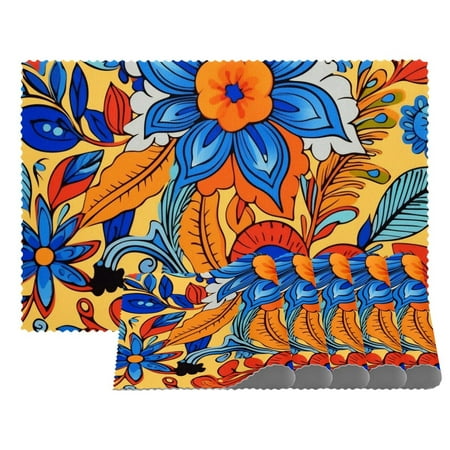 

Placemats Set of 1 Non Slip Washable Table Placemats Abstract Flower Ethnic Style