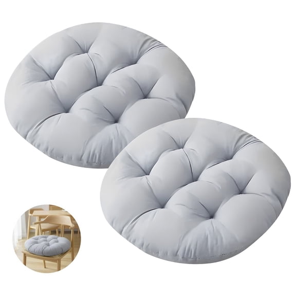 2pcs Round Chair Cushion, Silver Gray 15.7 inch Diameter 2.4 inch Thick Soft Polyester Fabric Pad, Machine Washable All Seasons Comfort, Comfortable Design for Kitchen Dining Office Seating