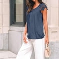 thumbnail image 7 of Womens Lace Tops Pleated Short Sleeve Shirts Summer Business Casual Dressy Blouses Navy XL, 7 of 7