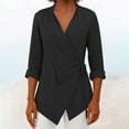 thumbnail image 2 of Yxbdin Plus Size Lapel Womens Blouses Dressy Cotton Linen Long Sleeve Wrap Tops Side Knot Irregular Hem Tunic Shirt Elegant Formal Outfits Black S, 2 of 6