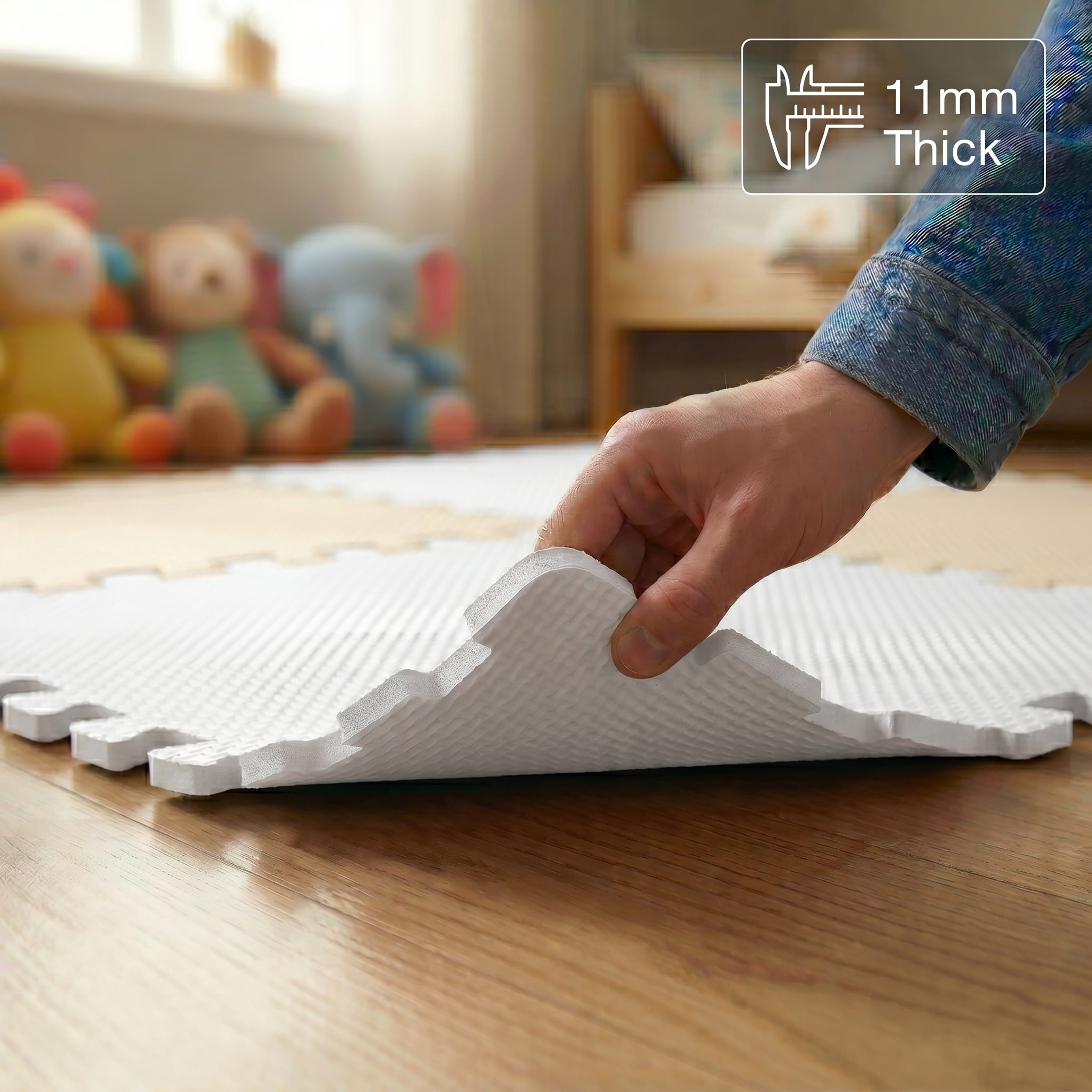 FlooringInc's Rainbow & Natural Harmony Playmat - Kid Safe Foam Floor Tiles with Removable Edges - 2'x2', 1/2" Thick (Moonbeam, 6 Tile Pack)