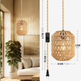 thumbnail image 3 of Plug in Pendant Light, 15FT Hemp Rope Cord,Hanging Lights with Plug in Cord ON/Off Rattan Hanging Lamp Wicker Woven Basket Lampshade, Industrial Plug in Ceiling Light Fixture for Kitchen, 3 of 12
