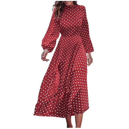 

Pianpianzi Maternity Sundresses Women Floral plus Size Dresses for Women Cute New Years Eve Outfits Women s Casual Fashion Round Neck Polka Dot Long Sleeve Irregular Hem Dress