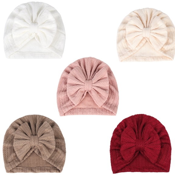 5 Pieces Newborn Baby Turban Hats Bow Baby Infant Beanie Breathable Toddler Cap for Baby Girls 3-12 Months