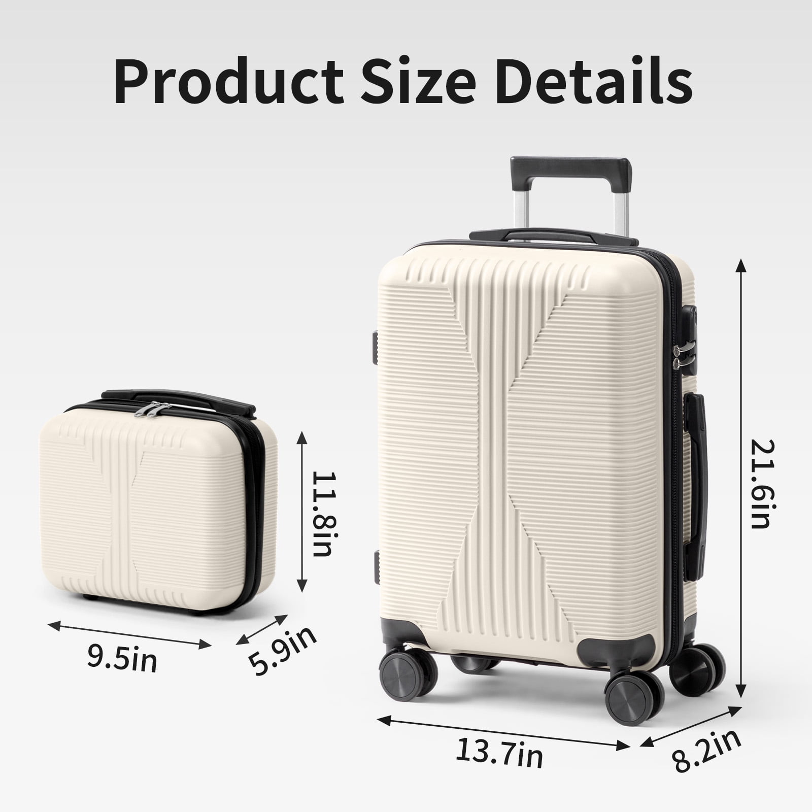 Ktaxon Luggage Set 2 Piece Carry-on, PP Hard Shell Suitcase 14" 20" Luggage Sets Spinner Wheels, White