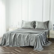 NTBED Satin Sheets Queen Gray Luxury Silky Bed Sheets 1800 Microfiber Sheet Set 4 Pcs