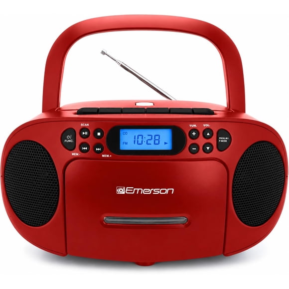 Reproductor portátil de CD y casete Emerson tipo boombox con AM/FM y AUX