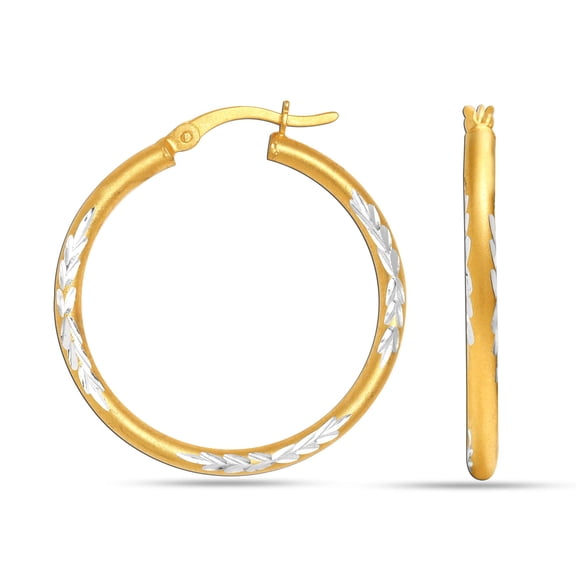 LeCalla 925 Sterling Silver Jewelry Two-Tone Diamond-Cut Italian Hoop Earrings for Women and Teen 30MM