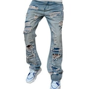 Ketyyh-chn99 Baggy Jeans Men 2024 Fashion Loose Trousers Cargo Trousers Hiking Multi-Pockets Pants Blue,M-32