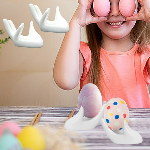 Matoen12 2 PCS White Ceramic Easter Eggs Cups Ingenuity Hand Shaped Display Stands for Hard Boiled Eggs Easter Eggs Suitable for Restaurant Kitchen and Home Decoration