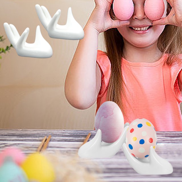 Sokhug 2 PCS White Ceramic Easter Eggs Cups Ingenuity Hand Shaped Display Stands for Hard Boiled Eggs Easter Eggs Suitable for Restaurant Kitchen and Home Decoration