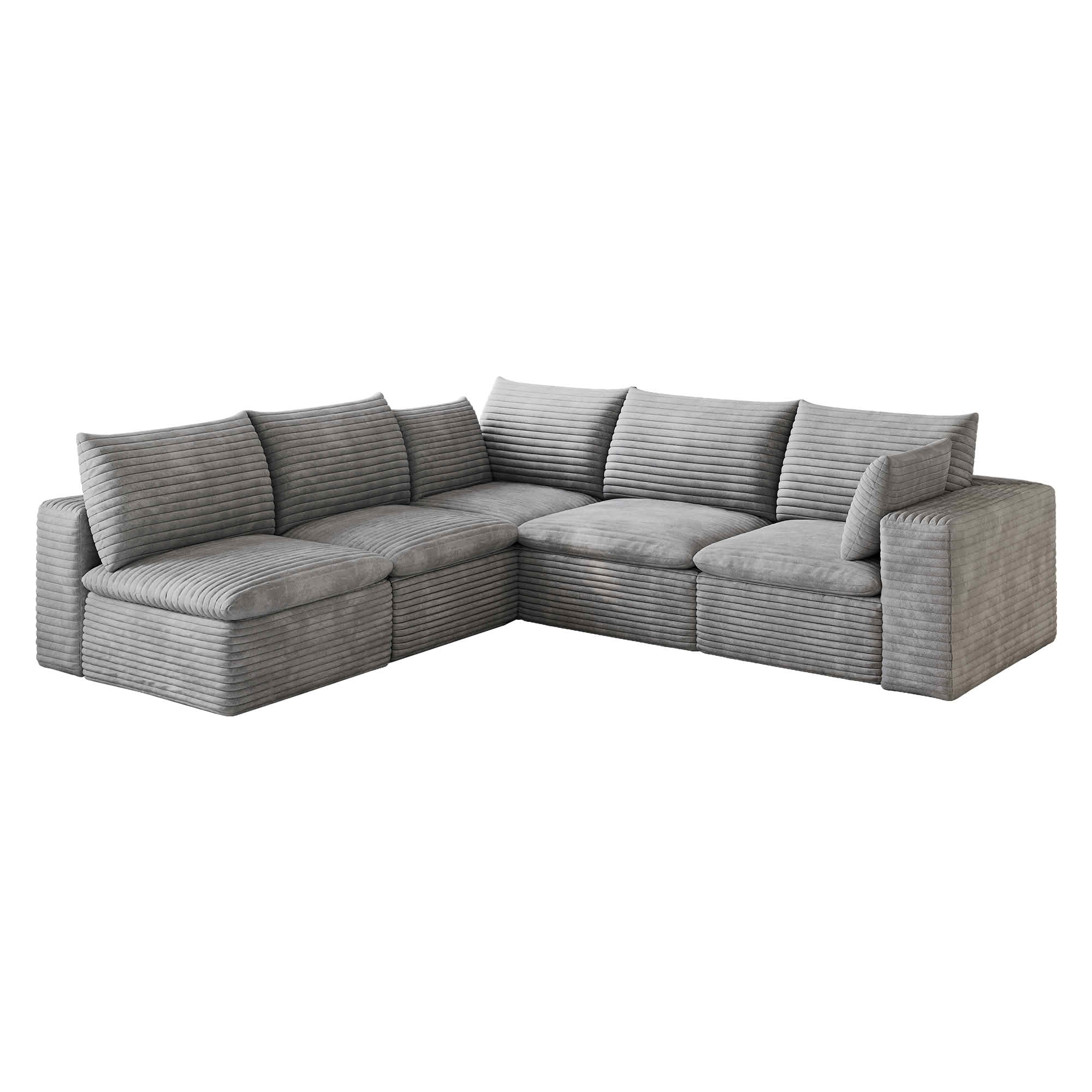 MAYEERTY 98.5"x 102.4" L‑Shaped Cloud Modular Sofa, Corduroy Deep‑Seat Sectional Couch, Double‑Layer Removable Cushions, No‑Assembly DIY Sponge Sofa for Living Room Bedroom Conference Room Apartment