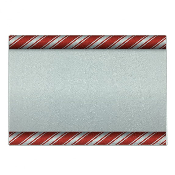 Candy Cane Cutting Board, Horizontal Borders Frame with Red and White Sweetie Pattern in Abstract Style, Decorative Tempered Glass Cutting and Serving Board, Small Size, Red White, by Ambesonne