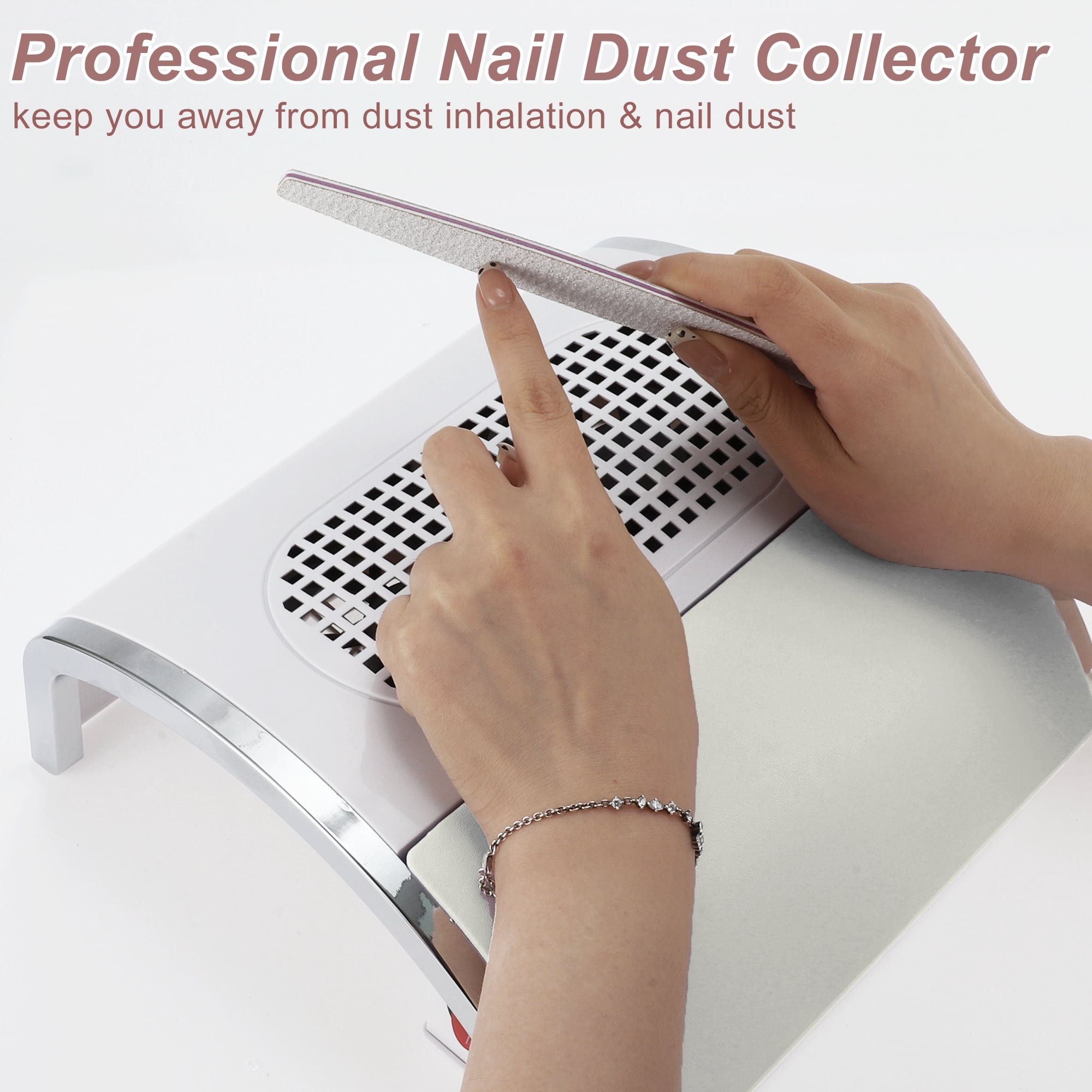 Unique Bargains Nail Dust Collector 80W Nail Vacuum Dust Collector Low Noise Dust Collector With 2 Dust Bag White