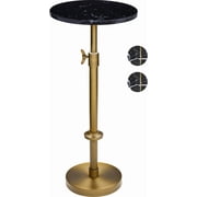 Adjustable-Height Marble Drink Table - xx- Marble & Antique Brass Modern Round End Table Side Table with Pedestal Stand for Small Spaces Vintage Metal Martini Cockta