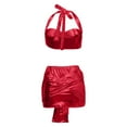 thumbnail image 6 of Two Piece Skirt Set Solid Strappy Cropped Top Metallic Finish Stretchy Skirt Nightclub Suit Summer Outfits for Women 2025 Red S, 6 of 6