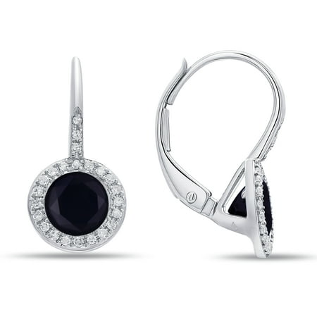 14K White Gold Black Onyx and Diamond Earrings, Features 1.18 Carats of Black Onyx and 0.13 Carats of Diamonds
