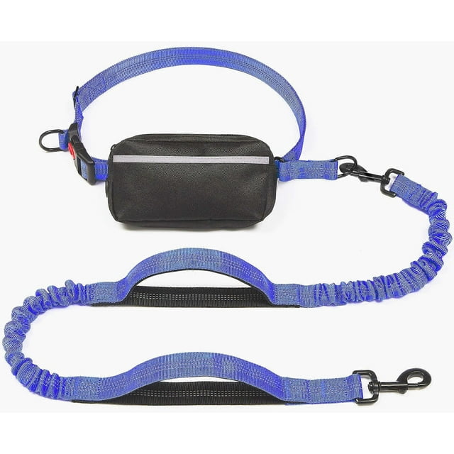 Hands Free Dog Leash with Zipper Pouch, Dual Padded Handles and Durable Bungee for Walking, Jogging and Running Your Dog (Medium, Royal Blue)