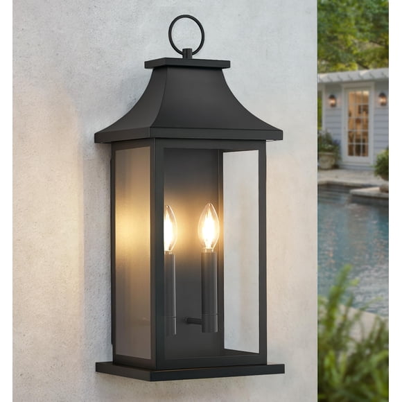 Lámpara de pared exterior tewei, 22 pulgadas, negra, 2 luces, impermeable