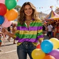 thumbnail image 6 of Mardi Gras Shirts for Women Button Up Striped Collar Shirt Casual Costume Carnival Tee Mardi Gras Outfit for Women, 6 of 7