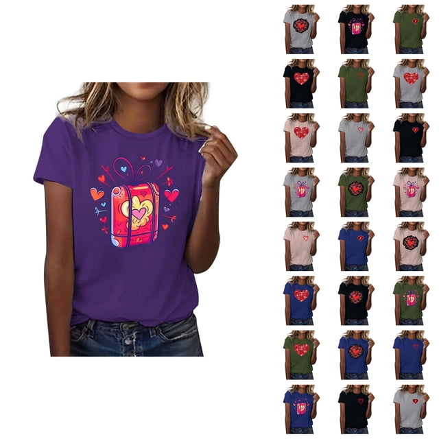 T-shirt Femme Saint-Valentin 2026 Mode Manches Courtes Col Rond Cœur Graphique