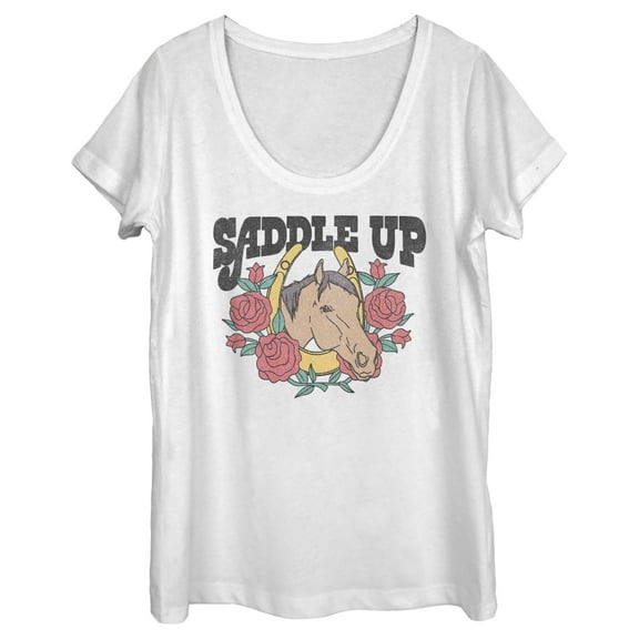 Women's Lost Gods Saddle Up Horse  Scoop Neck White Medium
