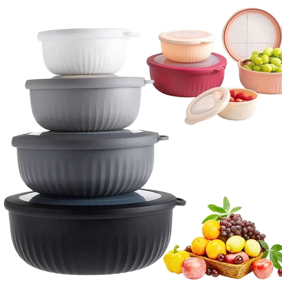 Prep Bowls with Lids- Wide and Deep Nesting Plastic Small Mixing Bowl Set with Lids, 4 Piece Set - Wide Bowls, Blue
