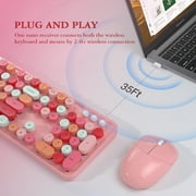 MOFII Wireless Keyboard and Mouse Combo 2.4GHz Retro Full-Size Keyboard with Number Pad and Cute Wireless Mouse for PC Desktop Laptop Mac Windows (Pink)