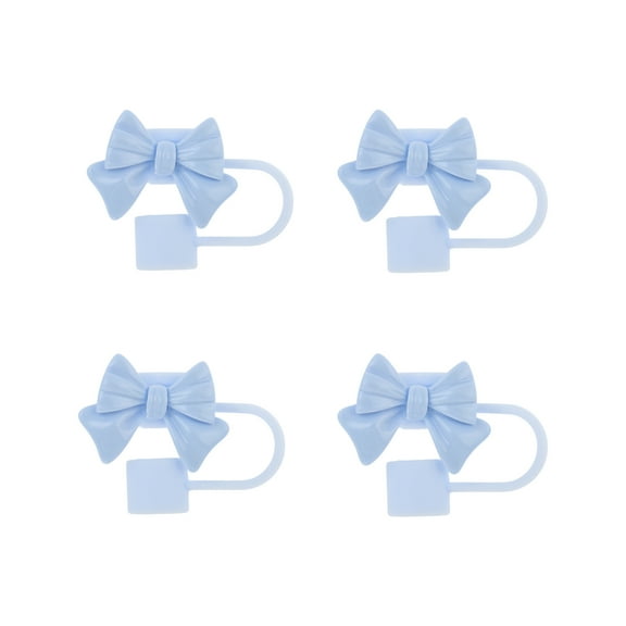 Unique Bargains 4 Pcs Bow Straw Cover Cap for Office Blue Silicone