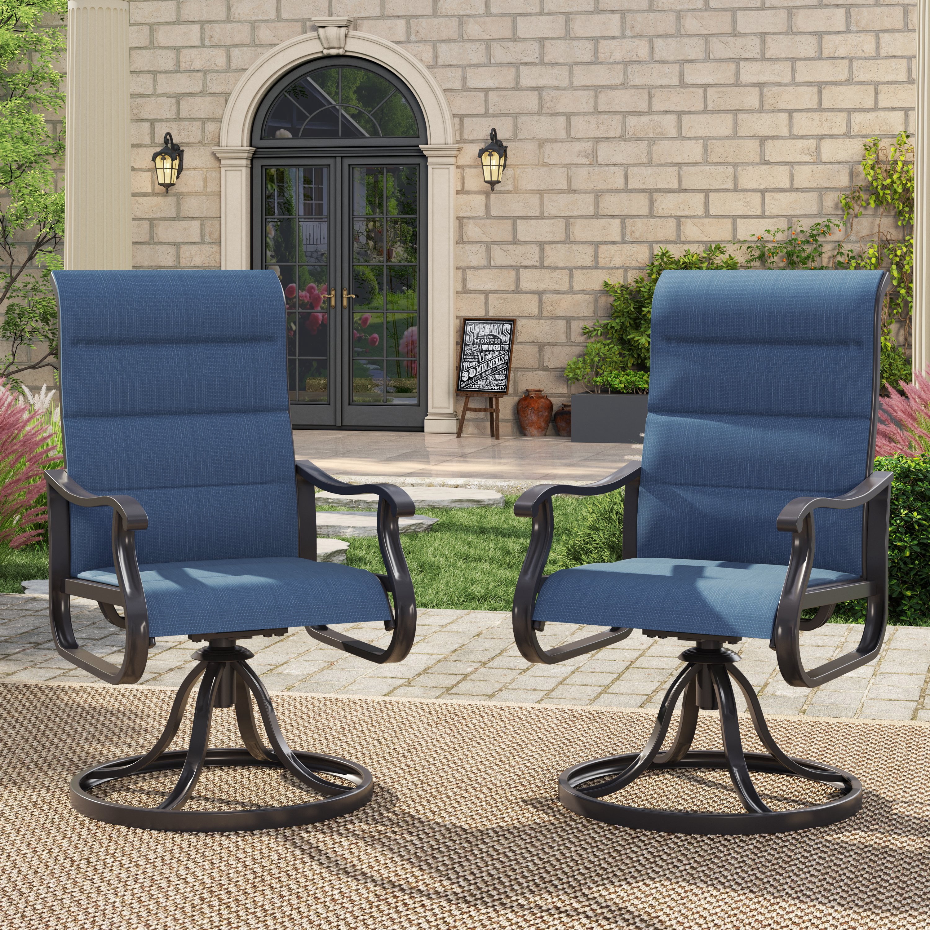UDPATIO High Back Outdoor Dining Chairs (Set of 2), All Weather Swivel Patio Chair, Terrace Pool Garden, Blue Gray