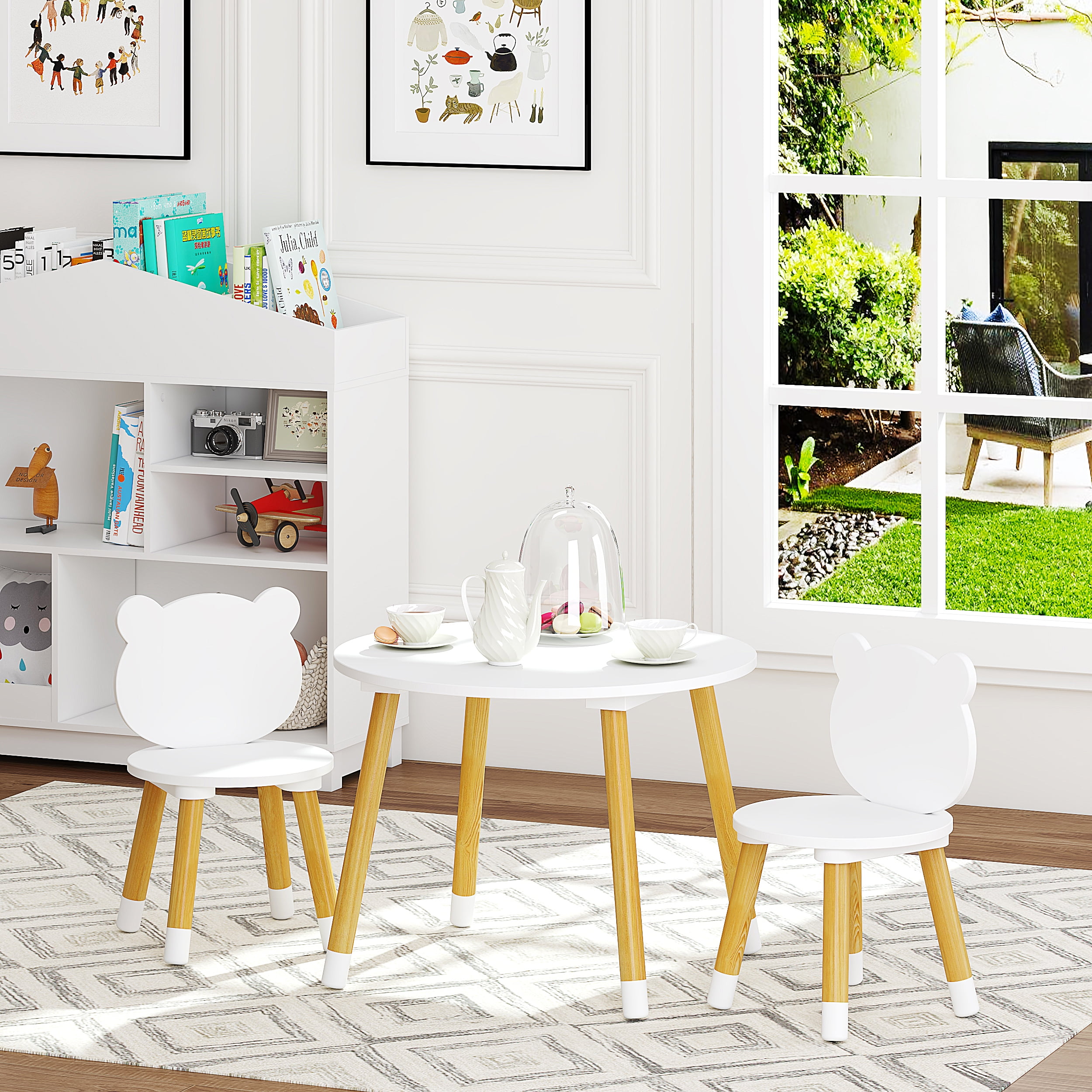 UTEX 3-Piece Multifunction Kids Round Table and Chair Set, White