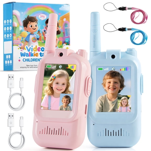 Kids Video Walkie Talkies, 2 Pack Long Range Walkie-Talkie for Kids, Rechargeable Video Intercom for Outdoor Play, Camping, Travel, Hiking, Gift Toys for Boys & Girls Ages 3-12, Pink & Blue