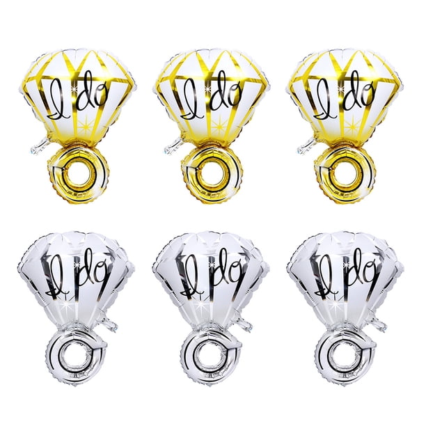 BRIGHTFUFU 6 globos grandes de aluminio con forma de anillo de diamantes "I Do" para fiestas de amor, despedidas de soltera, aniversarios, bodas, cumpleaños (color aleatorio).
