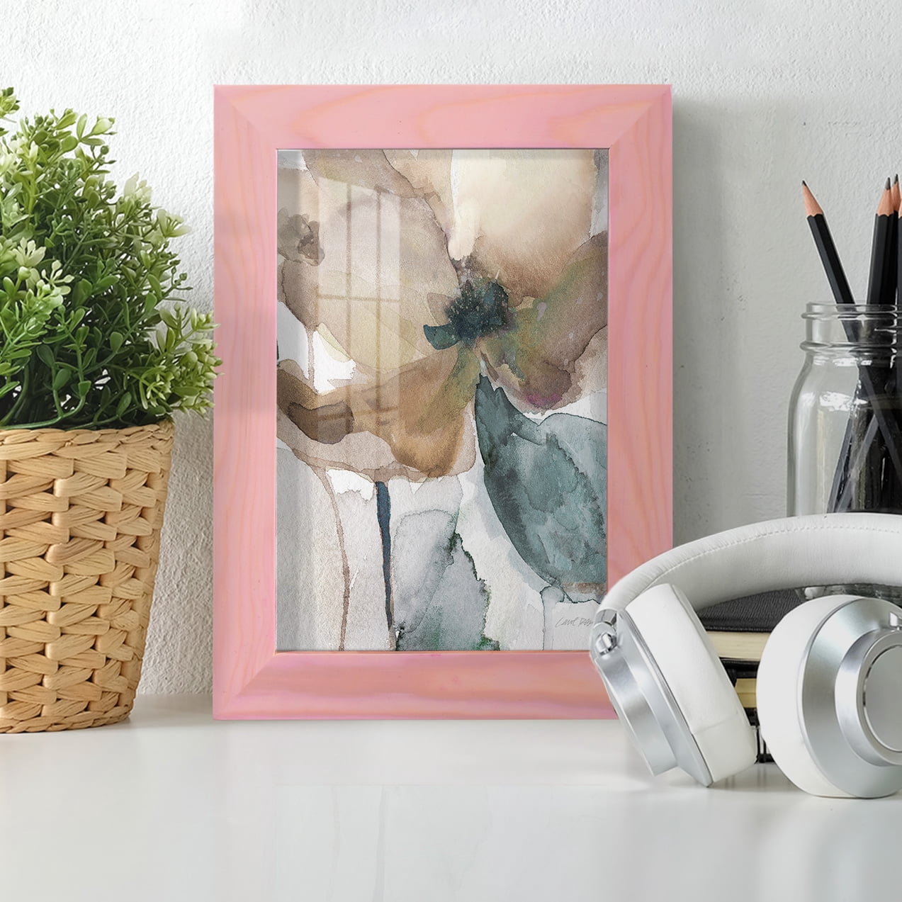Watercolor Poppy I -Framed Print w/glass-Sunset Pink
