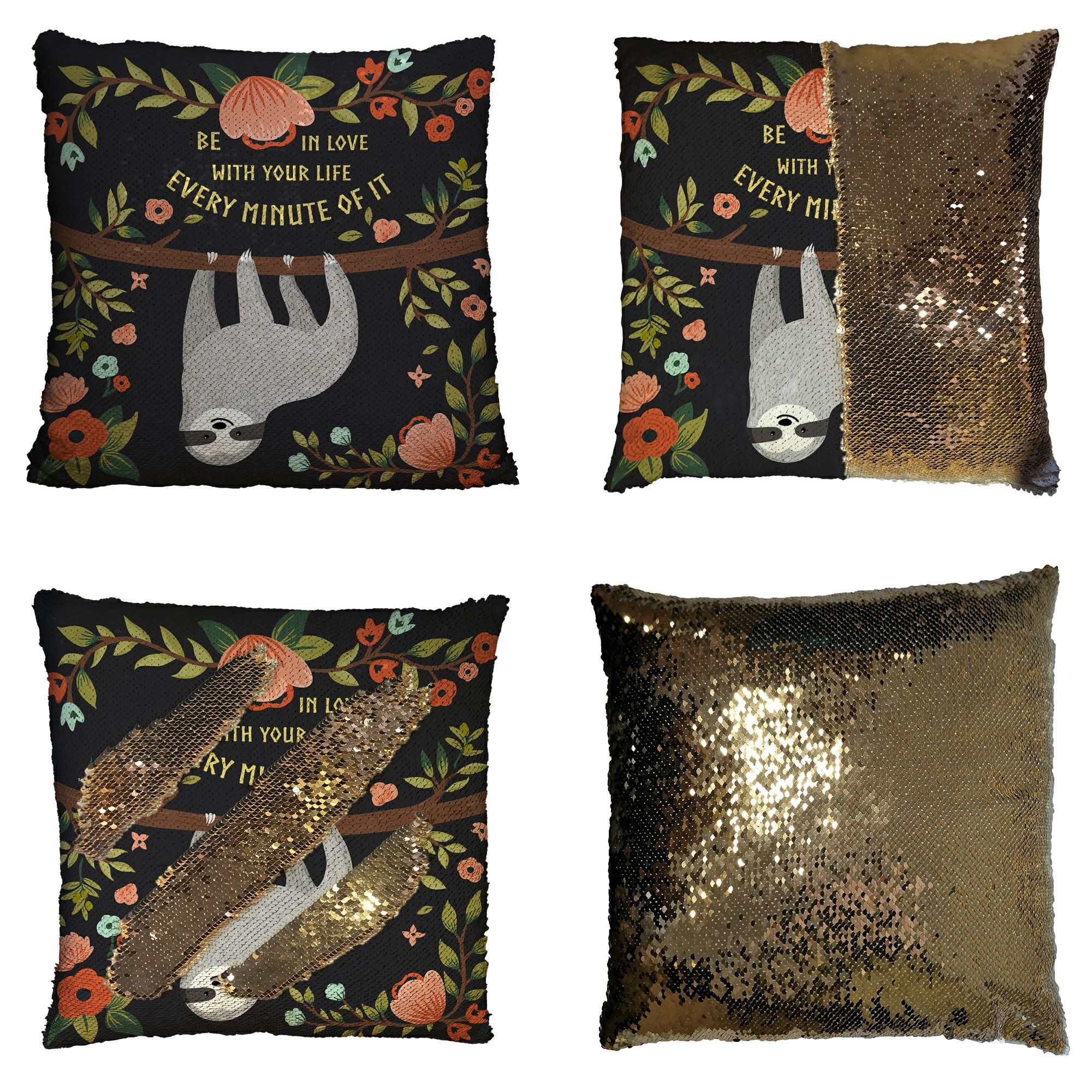 sloth sequin pillow