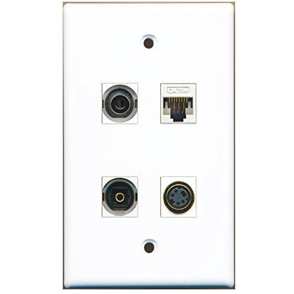 RiteAV - 1 Port S-Video 1 Port Toslink 1 Port 3.5mm 1 Port Cat5e Ethernet White Wall Plate