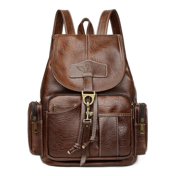 Women's Vintage PU Leather Backpack - Spacious Shoulder Bag for School & Travel, Deep Brown