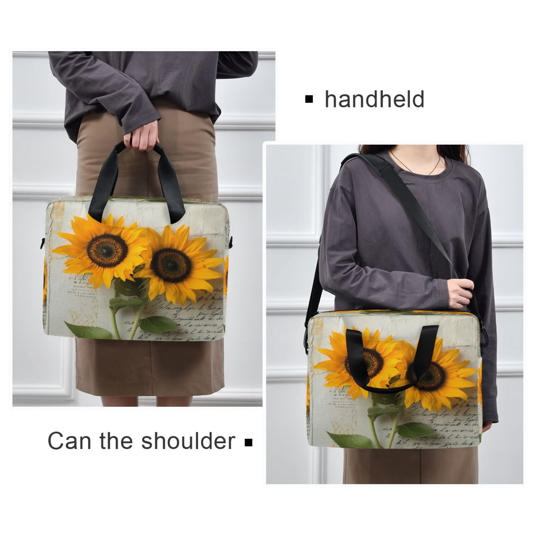 16" Laptop Tote Bag Laptop Sleeve Case Computer Briefcase for Work & Travel Two Sunflowers