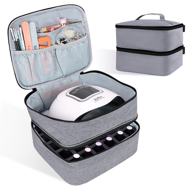 Organizador de esmaltes de uñas ALSLEA de doble capa gris con capacidad para 30 botellas