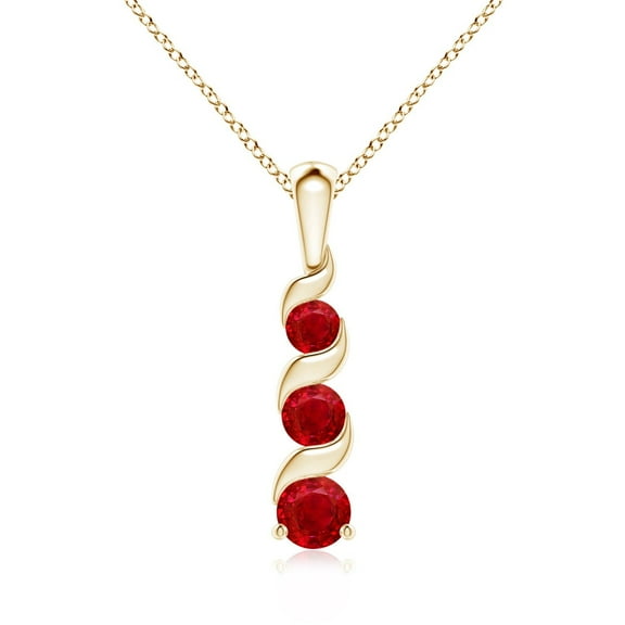 ANGARA Natural Channel-Set Round Ruby Three Stone Journey Pendant in 14K Yellow Gold for Women (Size-4mm) | July Birthstone, Birthday, Anniversary, Jewelry Gift for Women | Natural Ruby Necklace