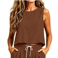 thumbnail image 2 of SSZMDLB Women Sleeveless Crop Top Round Neck Solid Basic Tank Top Casual Summer Tops Slim Fit Holiday Outfits Workout Clothes, Brown S, 2 of 9