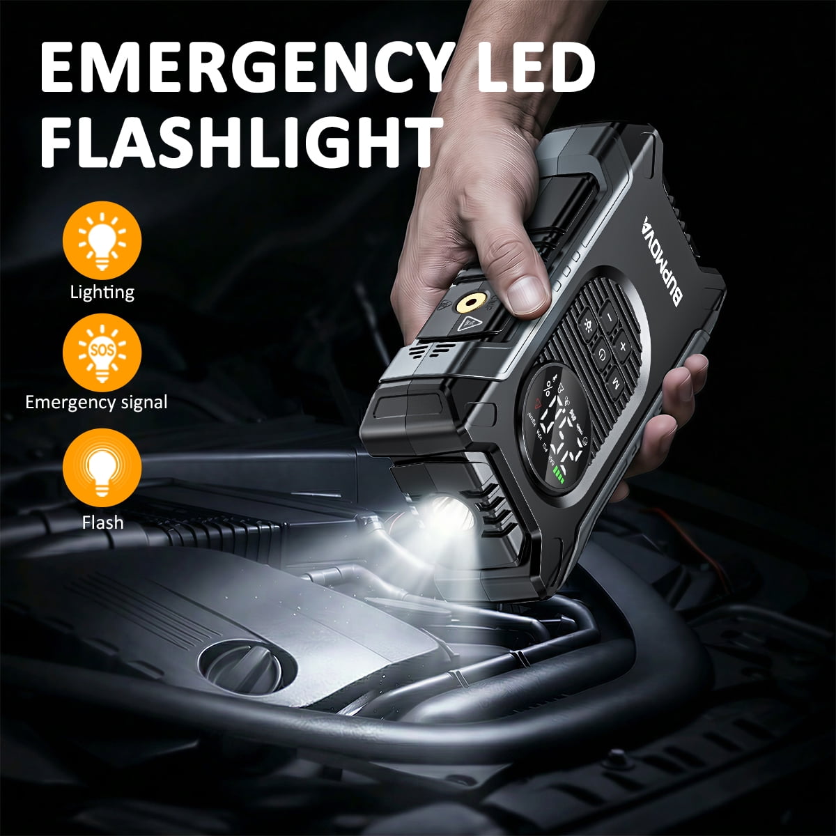 BUPMOVA 21800A Car Jump Starter Battery Pack with Air Compressor 150 PSI,12V Battery Booster Charger - Portable Tire Inflator with Power Bank, LED Light, LCD Display, up to All Gas/10L Diesel